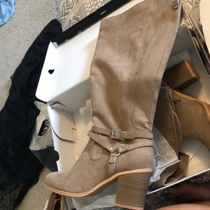 Wide-calf taupe high knee boots
